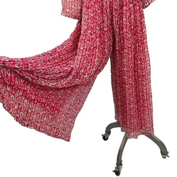 Final Sale! Kalki women's jumpsuit red white beaded flowy long sleeve back zip s - Picture 5 of 9